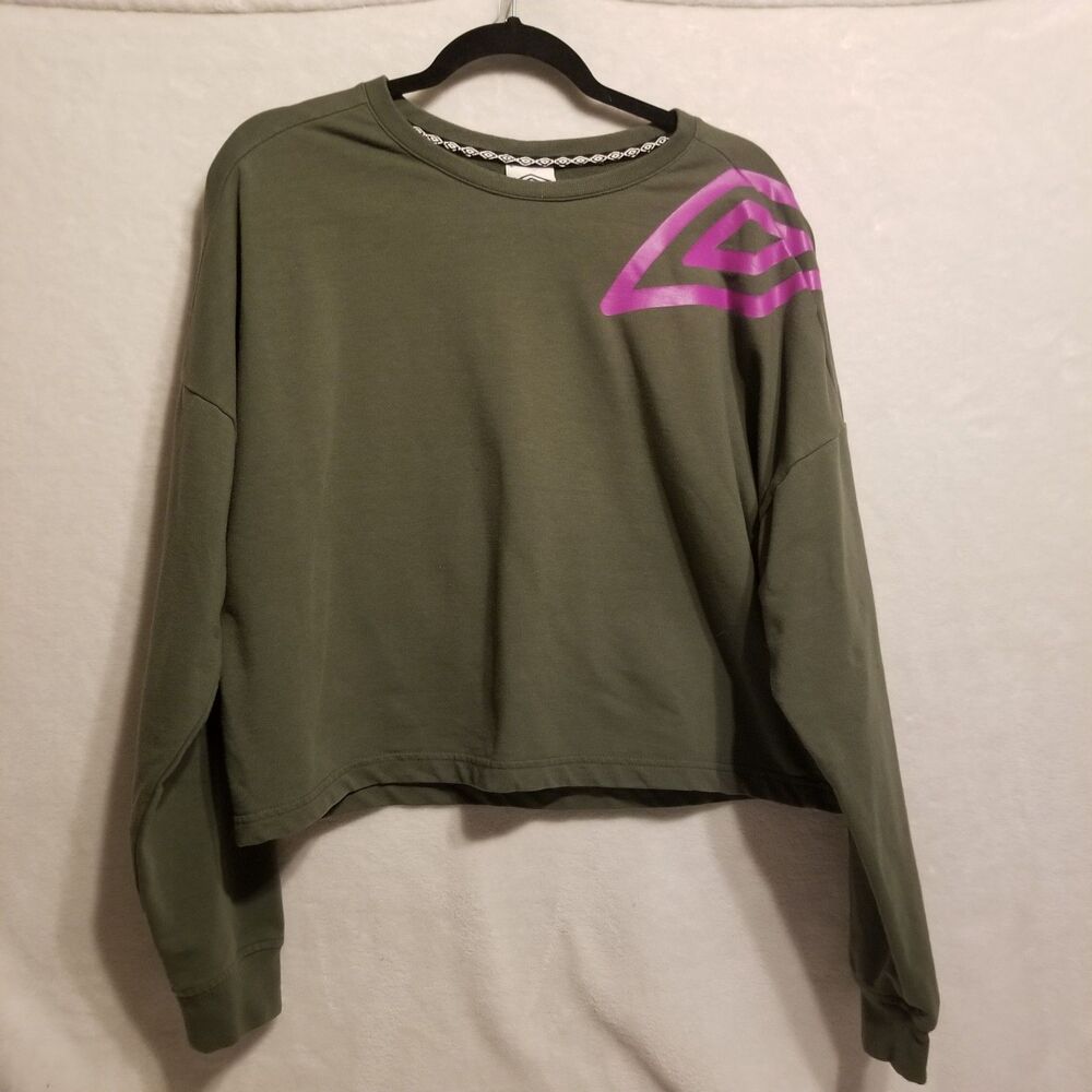 Umbro XXL Top Crop Sweatshirt Dark Green Purple Logo Athleisure Activewear Basic